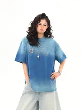 半袖Tシャツ レディース アメカジ ヴィンテージ ウォッシュ加工 グラデーション ヘビーウェイト 着回し ルーズ ペア 夏
