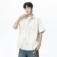 アメリカンスタイルのボタンダウンTシャツ【ザイ染め・流行の薄手・カジュアル・男性用・短袖】