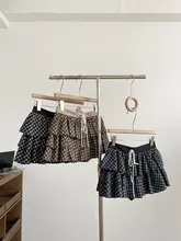 学院風 チェック柄のドローストリングススカート【おしゃれなフレンチスタイル・フレアデザイン】（セットアップ対応）