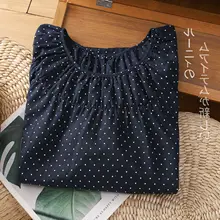 ヴィンテージ風 麻製ドット柄 半袖プルオーバーシャツ【夏用・ルーズフィット・ラウンドネック】