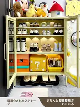 玄関用二重扉の子供靴収納キャビネット【透明の鉄製・コンパクトデザイン】