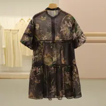 レトロ風花柄ワンピース【フィット・快適な着心地】（セットアップ対応）