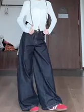 深みのあるデニムのワイドレッグパンツ【レトロデザイン・フィット・長め丈】