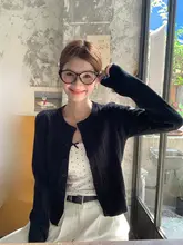 黒のニットカーディガン【麻の編み込みデザイン・春用・女性用】