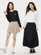 刺繍入りコットン長袖Tシャツ【ゆったりしたデザイン・ラウンドネック・春夏向け】