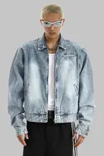 高級感あるグラデーション水洗いパッド入りジッパー付きアメリカンヴィンテージジャケット【デニム・男女兼用】