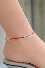 天然翡翠玉を使用した赤い紐の足首アクセサリー【手編み・平安扣デザイン】