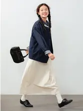 コットンリネンハイウエストAラインロングスカート【結びひも・上品デザイン】