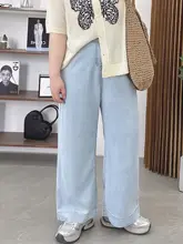 大きいサイズの天絲ワイドレッグデニムパンツ【ハイウエスト・サマーロング・涼感】