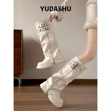 リブ付きロングブーツ【厚底・ベルト付き・美脚効果】（セットアップ対応）