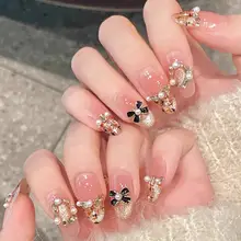 キャラメル風フレンチスタイルのゴールドキャッツアイネイル【ハンドメイド・短いタイプ】