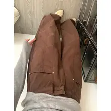高腰ワイドフィットのレトロ風ブラウンデニムパンツ【シルエット・女性用・夏用】