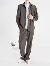 春秋用 メンズシャツ＆パンツ【シンプル・ルーズフィット・無地・おしゃれ】（セットアップ対応）