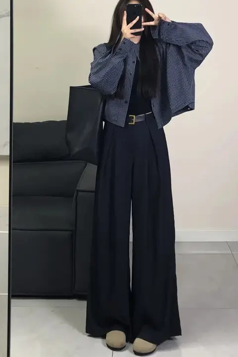 ウエストゴム セミワイドパンツ【ブラック・フィット・高級感】