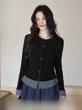 チェック柄のパッチワークデザインプルオーバー【秋用・ゆったりサイズ・女性用】（セットアップ対応）