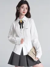 黒色のリボン付きレディースシャツ【ジャケット風・ブローチ付き・学院スタイル】