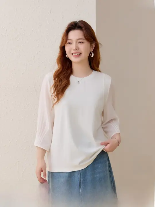 Tシャツ レディース 大きいサイズ ぽっちゃり クルーネック 切り替え シンプル きれいめ 上品 着回し 夏 トップス