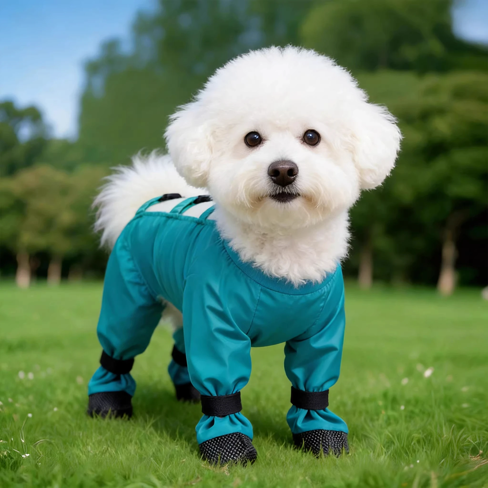 中小型犬用防水ペットウェア：散歩時の汚れ防止と四足タイプの実用性