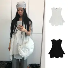 レトロなレース切り替えが特徴のアシンメトリックカジュアルワンピース【夏用・半袖・おしゃれ】