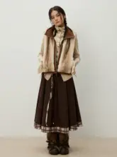 コーヒー色のスエード風プリーツスカート【ゆったりシルエット・レトロ風・秋冬用】