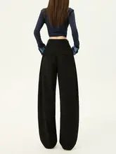 黒のワイドレッグスーツパンツ【秋冬用・フィット・カジュアルデザイン】（セットアップ対応）