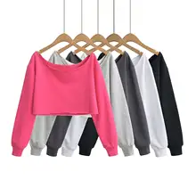 女性用カジュアルショートスウェットシャツ【オフショルダー・カットオフデザイン・ジャズダンス対応】