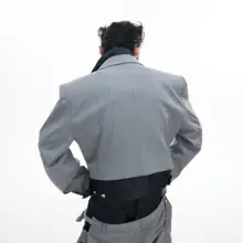 レトロストライプデザインのジャケット【デニムパッチワーク・ダブルレイヤー風】（セットアップ対応）