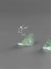 天然緑色フルオライト梅花茶台置物【茶席用・純銀S925製】