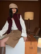ベスト レディース ウール100% ざっくり編み ヴィンテージ ポンポン付き ハンドメイド あったか 「ohmyshop」