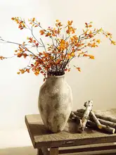 景徳鎮製 陶製花瓶 アートフラワー付き【侘寂風・リビング・ダイニング用】