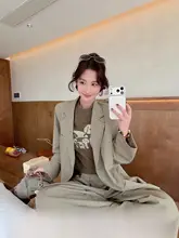 春季 ツイード風 ブレザー コート【レディース・長袖・カジュアル・ルーズフィット・開襟】（セットアップ対応）