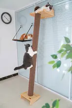 Wakupet 猫用爬架【天然木製・スクラッチポール付き・キャットタワー】