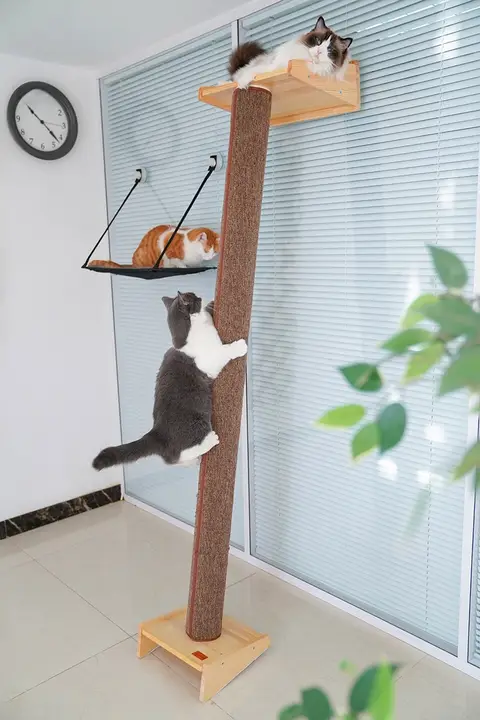 Wakupet 猫用爬架【天然木製・スクラッチポール付き・キャットタワー】