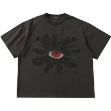 半袖Tシャツ メンズ 厚手 ウォッシュ加工 発泡プリント 遊び心 目柄 カジュアル 春夏