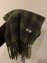 カシミアのようなグリーンチェック柄 スカーフ 冬の暖かさ