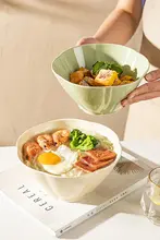 家庭用陶器製 アールヌーヴォー風ラーメンボウル【高級感あるデザイン】