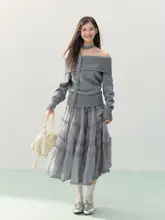 グレー Aライン ロングスカート【女性用・シフォン素材・高級感】
