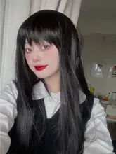 ロリータスタイルのロングストレートウィッグ【前髪あり・黒色・日常使用・ゴシック風】