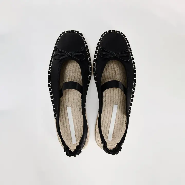 厚底草編み風フィッシャーシューズ【リボン付き・オープントゥ・サンダル】