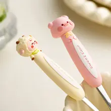 シリコンハンドルのステンレススチール製子供用スプーン【食品グレード・ベビーフード用】
