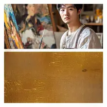 抽象デザインのリビングルーム装飾画【手描きのテクスチャー・モダンスタイル・高級感】