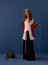 大Vネック薄手透け感トップス【秋用・ホワイト・ゆったりシルエット・長袖】（セットアップ対応）