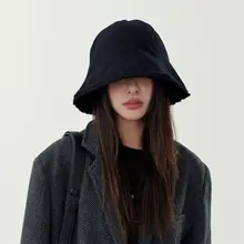 おしゃれな冬用女性バケットハット【ブラック・秋冬対応】