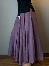 レース付き不規則デザインのスカート【ダブルレイヤー・フレア・コットンリネン製】