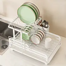穴あけ不要 キッチン用二段ディッシュラック【水切り機能・多機能収納】