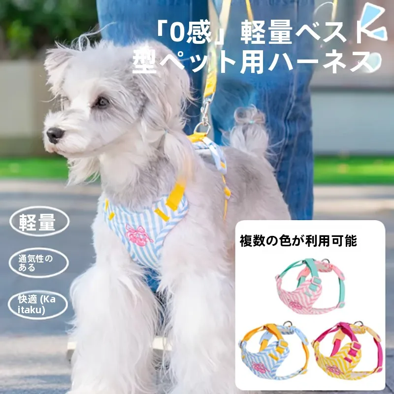 小型犬用ハーネス付きリード：ストライプ柄のテディベア風デザインで通勤散歩に最適