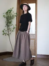 チェック柄コットン Aライン中長丈スカート【シンプルデザイン・体型カバー】