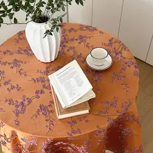 フランス風ヴィンテージ刺繍テーブルクロス【高級感・花柄・ダイニング・ラウンドテーブル用】（セットアップ対応）