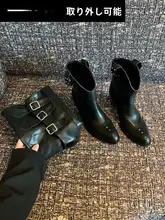 牛革製 高筒プラットフォームブーツ【取り外し可能・ポインテッドトゥ・ヒール・女性用】