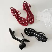 通勤に最適！シンプルでエレガントな夏用真皮一字型サンダル【中粗ヒール・女性用】